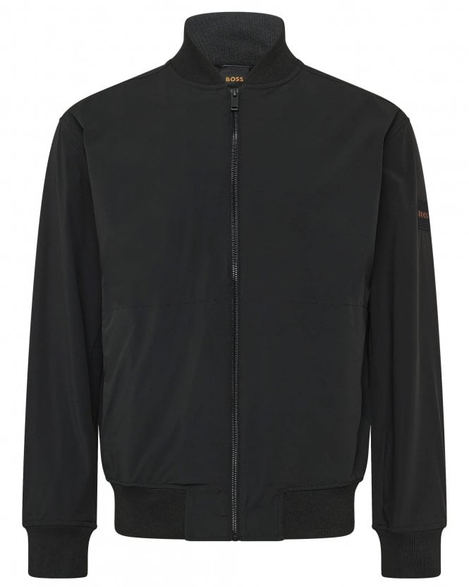 BOSS Mens Ze_Push Zip Logo Patch Bomber Jacket - Black