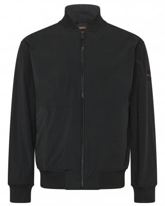 Mens Ze_Push Zip Logo Patch Bomber Jacket - Black