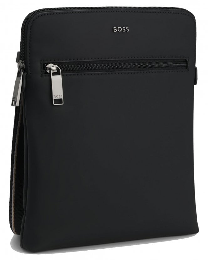 BOSS Mens Zeph_Envelope Faux-Leather Pouch Bag - Black 