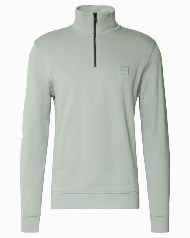 BOSS Mens Zetrust Quarter-Zip Cotton-Terry Sweatshirt - Aqua Green