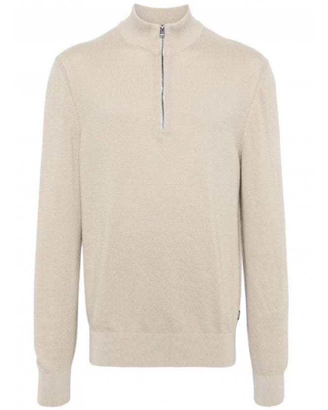 BOSS  Mens Zip-Neck Ebrando Knit Jumper Beige