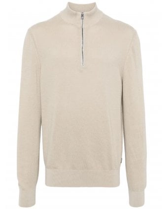 Boss Mens Zip-Neck Ebrando Knit Jumper Beige