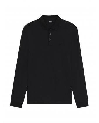 Pado 30 Interlocked Cotton Long Sleeve Logo Polo Shirt Black