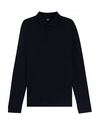 Pado 30 Interlocked Cotton Long Sleeve Logo Polo Shirt Dark Blue