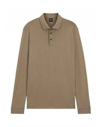 Pado 30 Interlocked Cotton Long Sleeve Logo Polo Shirt Light Brown