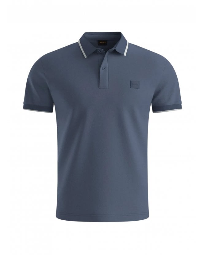 BOSS Passertip Pique Tipped Polo Shirt Open Blue
