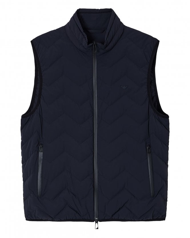 Emporio Armani Mens Chevron Quilted Down Gilet - Navy Blue 