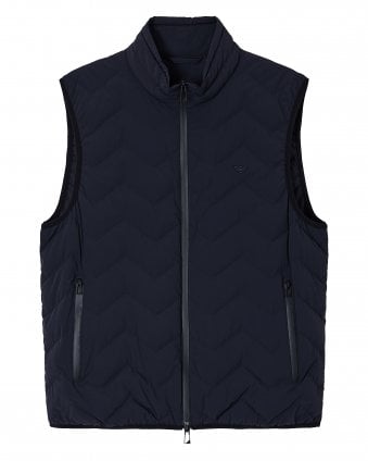 Mens Chevron Quilted Down Gilet - Navy Blue 