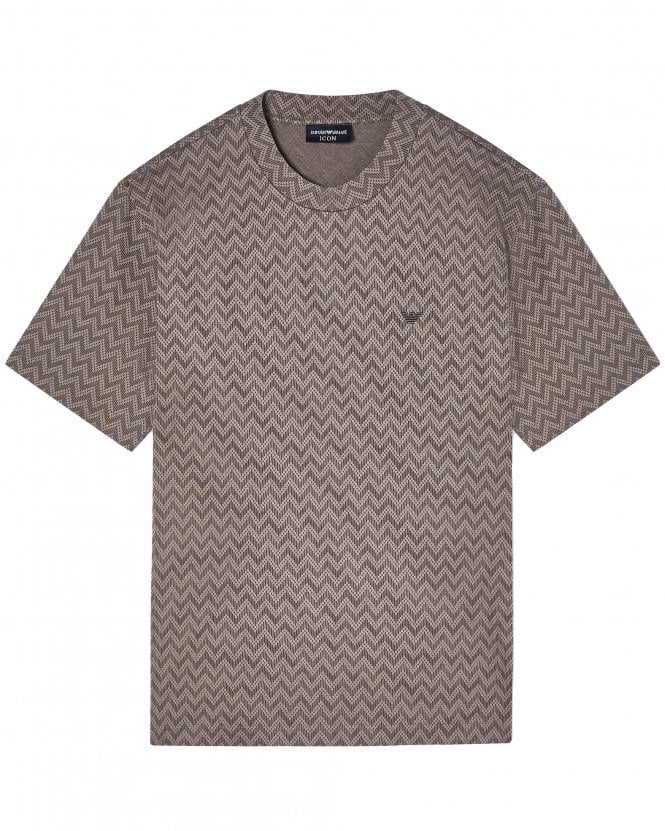 Emporio Armani Mens Icon Jacquard Jersey T-Shirt - Brown
