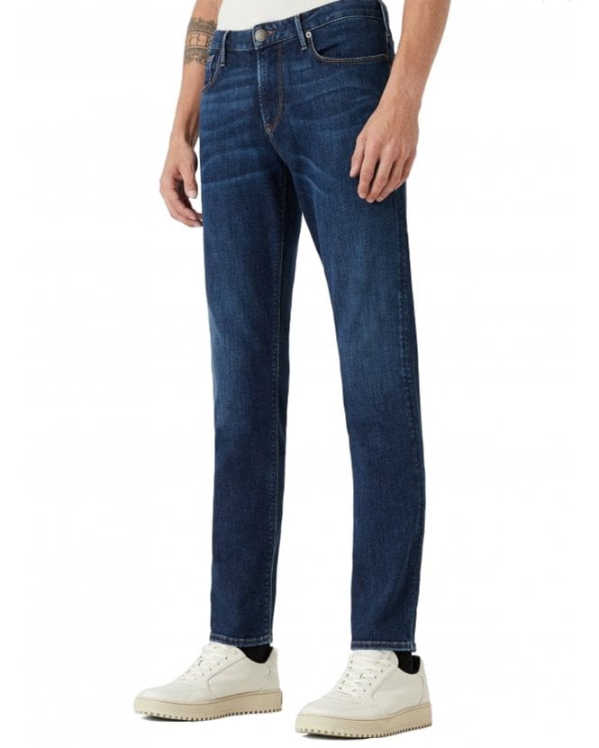Emporio Armani Mens J06 Bronze Eagle Slim Fit Jean Dark Whisker