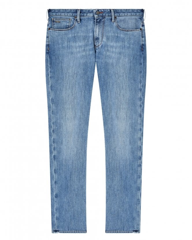 Emporio Armani Mens J06 Slim Fit Comfort-Denim Jeans - Mid-Blue 