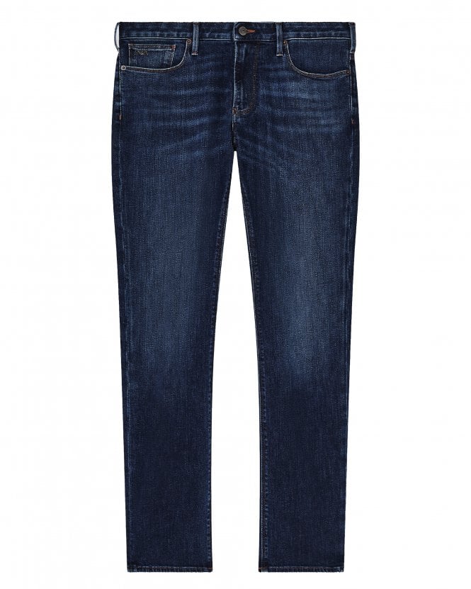 Emporio Armani Mens J06 Slim Fit Washed Comfort Denim Jeans - Blue
