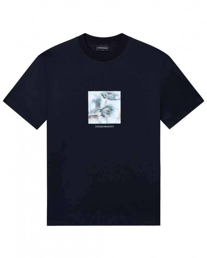 Emporio Armani Mens Lyocell-Blend Graphic T-Shirt - Navy Blue