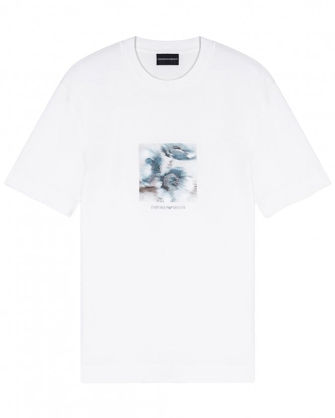 Emporio Armani Mens Lyocell-Blend Graphic T-Shirt - White 