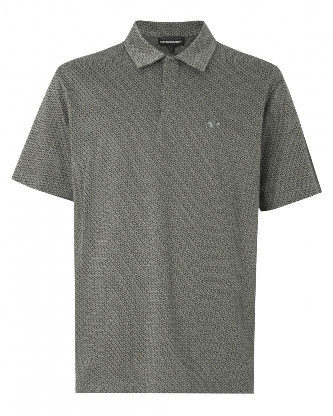 Emporio Armani Mens Patterned Piqué Polo Shirt - Beech Green