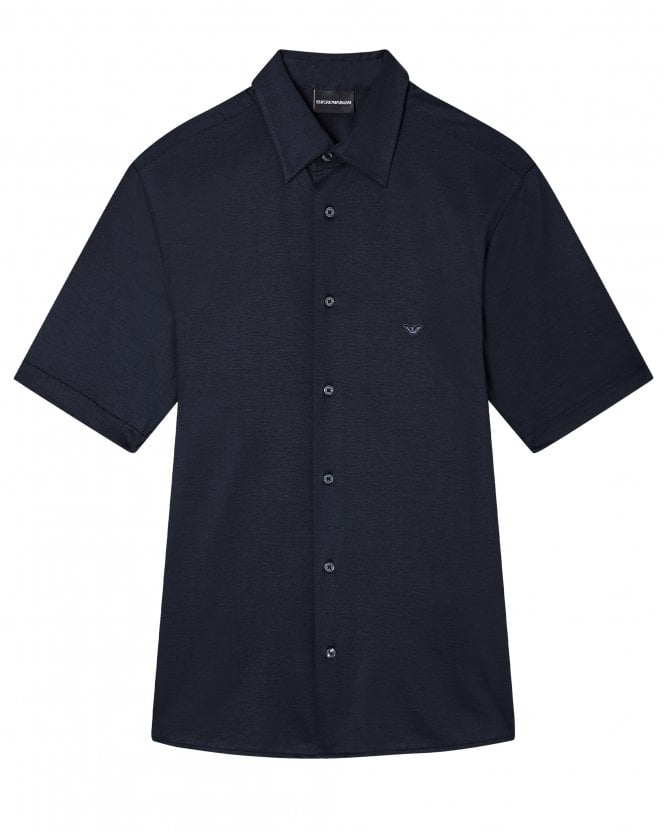 Emporio Armani Mens Short-Sleeved Slim-Fit Shirt - Navy Blue