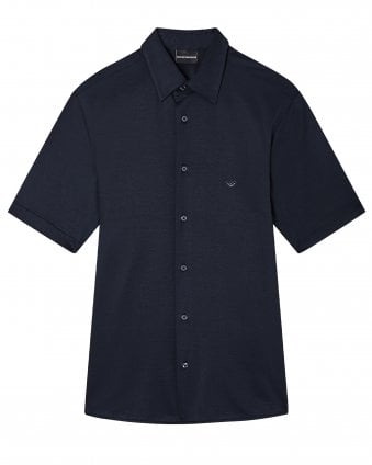 Mens Short-Sleeved Slim-Fit Shirt - Navy Blue