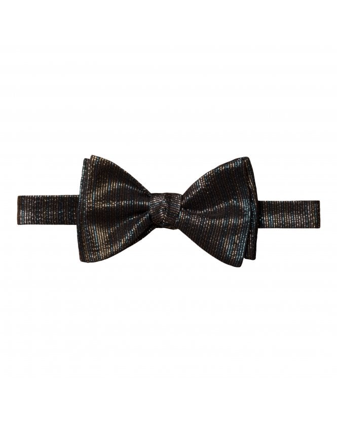 Eton Mens Black Striped Silk Bow Tie