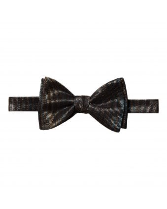 Mens Black Striped Silk Bow Tie