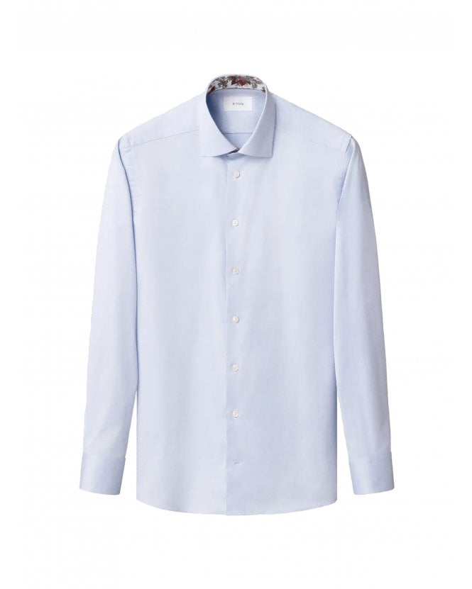 Eton Mens Contrast Trims Twill Contemporary Fit Shirt Sky Blue