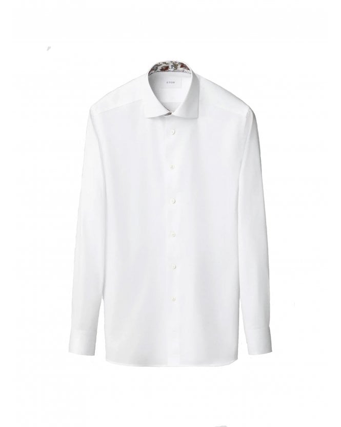 Eton Mens Contrast Trims Twill Contemporary Fit Shirt White