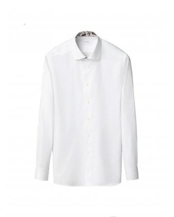 Mens Contrast Trims Twill Contemporary Fit Shirt White
