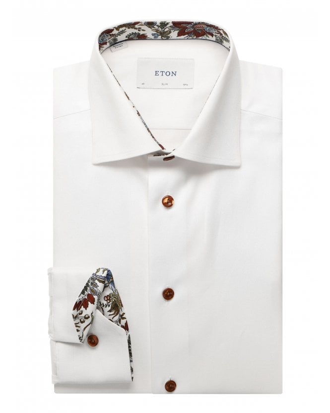 Eton Mens Contrast Trims Twill Slim Fit Shirt White