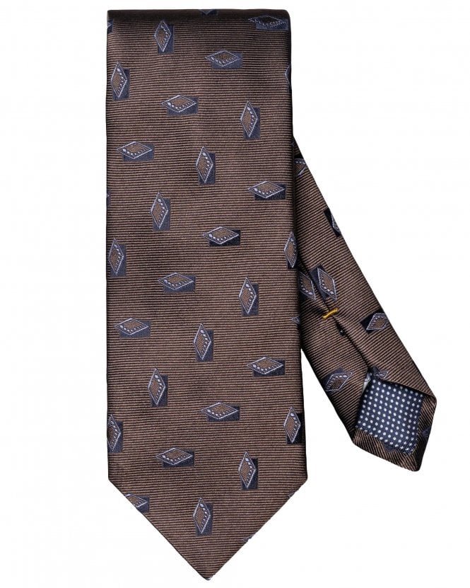 Eton Mens Diamond Woven Silk Tie - Brown 