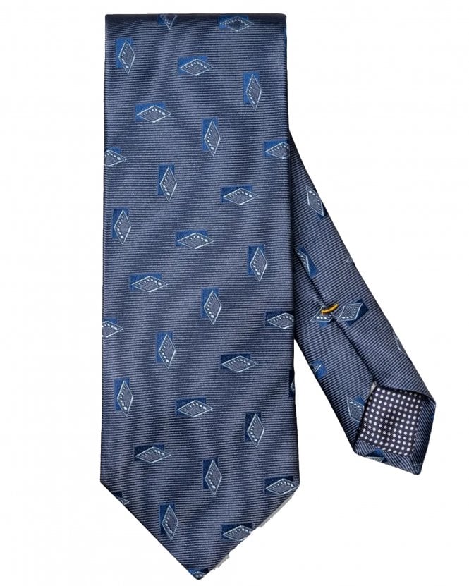 Eton Mens Diamond Woven Silk Tie - Dark Blue
