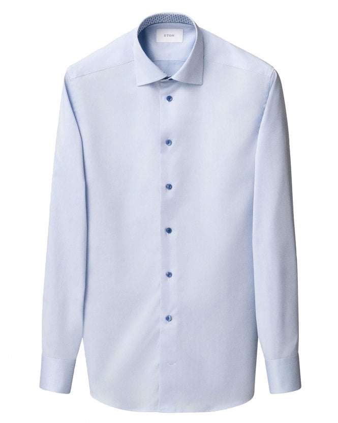 Eton Mens Floral Effect Signature Twill Slim Fit Shirt - Blue
