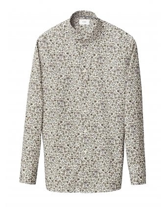 Mens Floral Pattern Print Slim Shirt Green