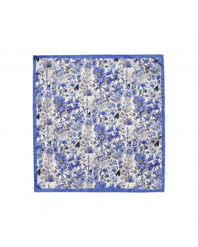 Eton Mens Floral Pocket Square, Blue Handkerchief 