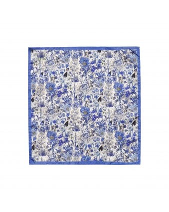 Mens Floral Pocket Square, Blue Handkerchief 