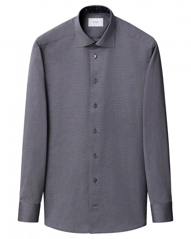 Eton Mens Floral Semi-Solid Slim Fit Shirt - Navy Blue