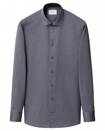 Mens Floral Semi-Solid Slim Fit Shirt - Navy Blue