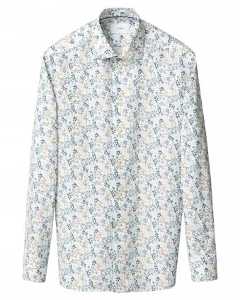 Mens Floral Twill Slim Fit Shirt - Mid Blue 