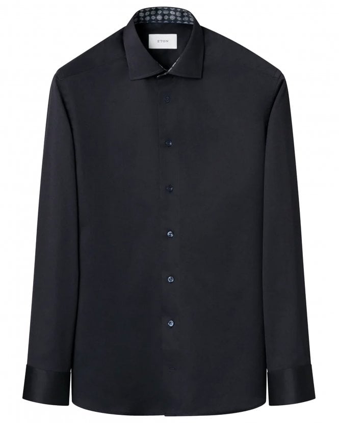 Eton Mens Geometric Effect Signature Twill Contemporary Fit Shirt - Navy Blue