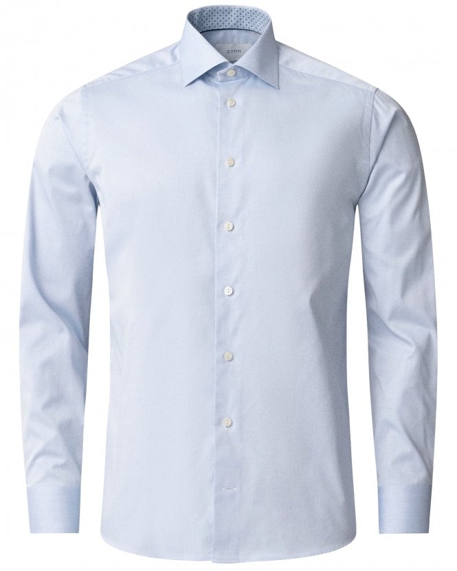 Eton Mens Geometric Trim Slim Shirt Light Blue