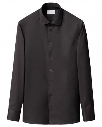 Mens Herringbone Signature Twill Slim Fit Shirt - Black