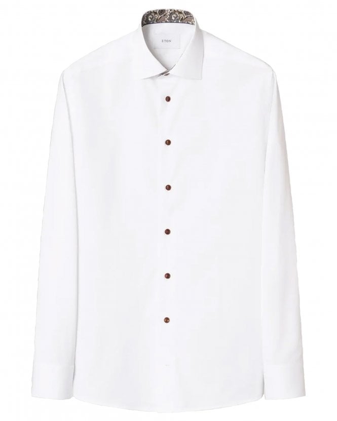Eton Mens Paisley Effect Signature Twill Contemporary Fit Shirt - White 