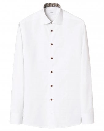 Mens Paisley Effect Signature Twill Contemporary Fit Shirt - White 