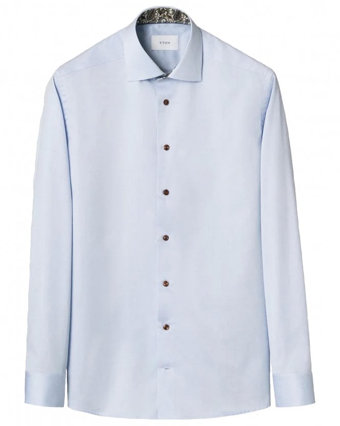 Eton Mens Paisley Effect Signature Twill Slim Fit Shirt - Light Blue