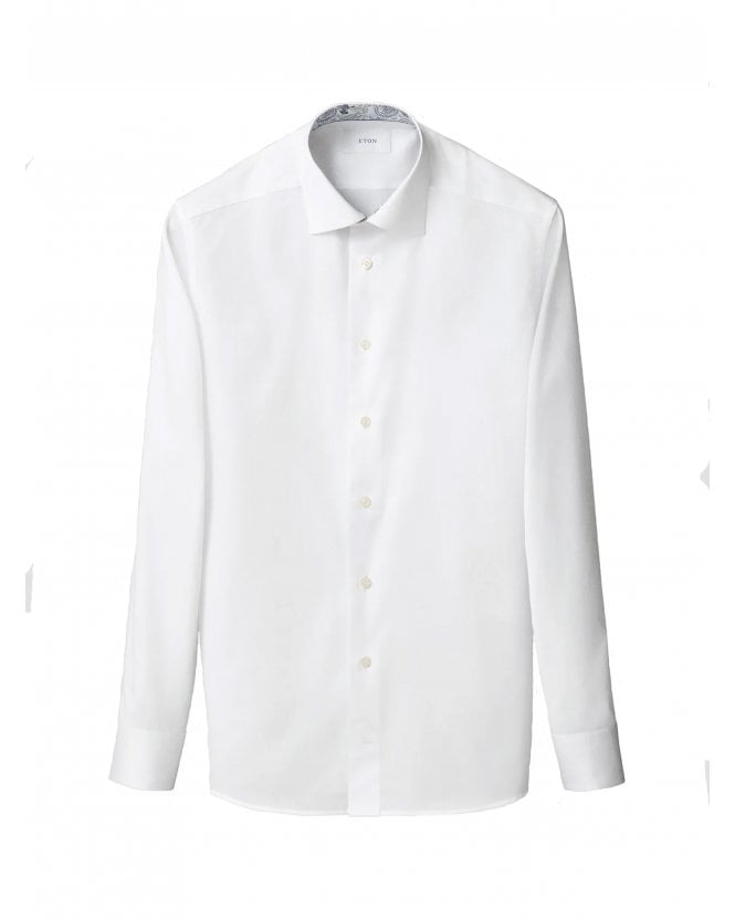 Eton Mens Paisley Trim Slim Shirt White
