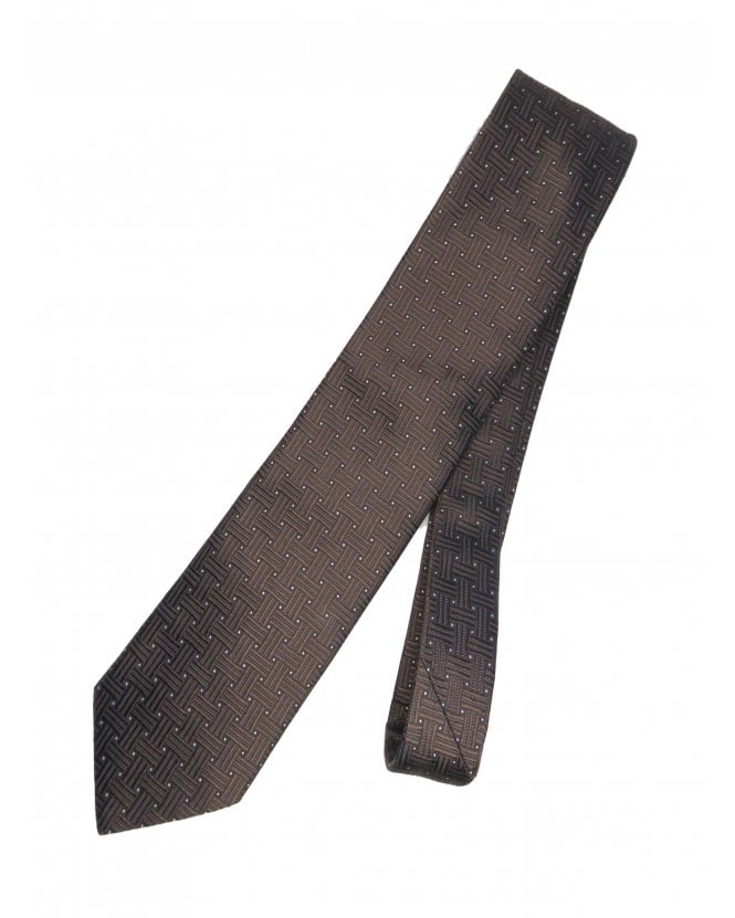 Eton Mens Pin Dot Basketweave Tie Dark Brown 