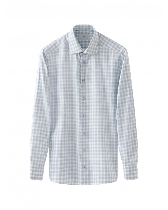 Eton Mens Signature Check Twill Slim Shirt Mid Blue