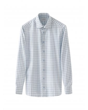 Mens Signature Check Twill Slim Shirt Mid Blue