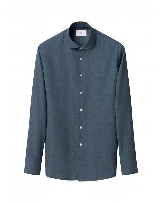 Eton Mens Signature Flannel Slim Shirt Denim Blue