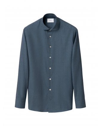 Mens Signature Flannel Slim Shirt Denim Blue