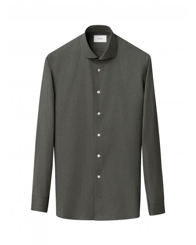 Eton Mens Signature Flannel Slim Shirt Green