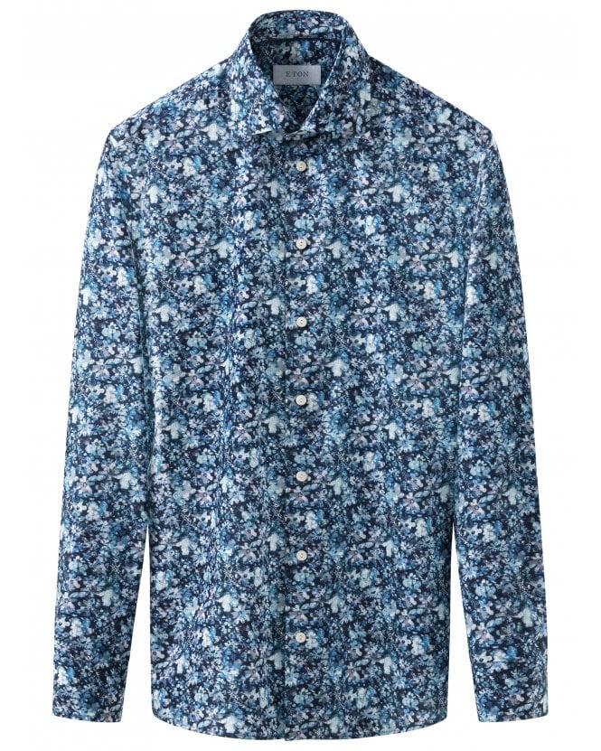 Eton Mens Signature Floral Slim Fit Shirt Navy